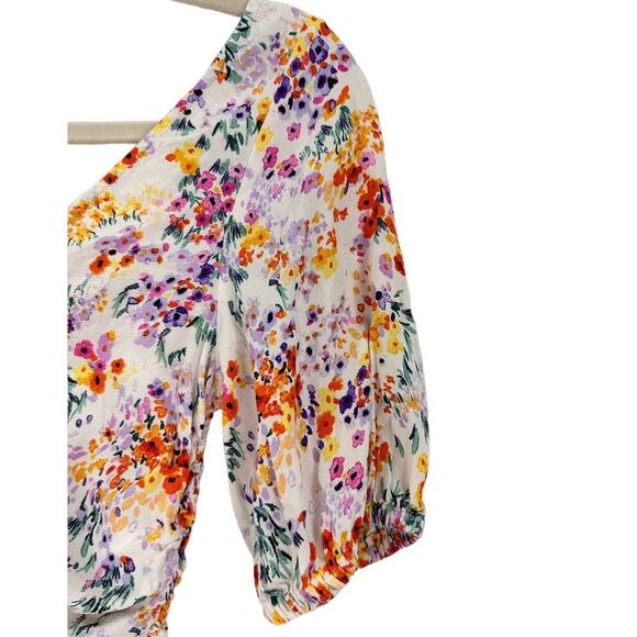 H&M Linen Blend Floral Puff Sleeve Crop Top and Shorts Set Size XS - Picture 7 of 13